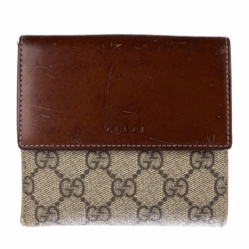 Gucci Leather and Canvas Wallet in Brown and Beige